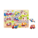 TOOKY TOY Drewniane Puzzle Transport Pojazdy z Pinezkami Do Dopasowania