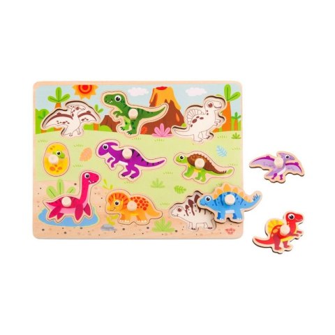 TOOKY TOY Drewniane Puzzle Układanka Dinozaury Kształty