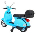 Skuter Vespa elektryczny dla dzieci Niebieski + Kółka pomocnicze + Audio + Ekoskóra + EVA + Wolny Start