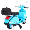 Skuter Vespa elektryczny dla dzieci Niebieski + Kółka pomocnicze + Audio + Ekoskóra + EVA + Wolny Start