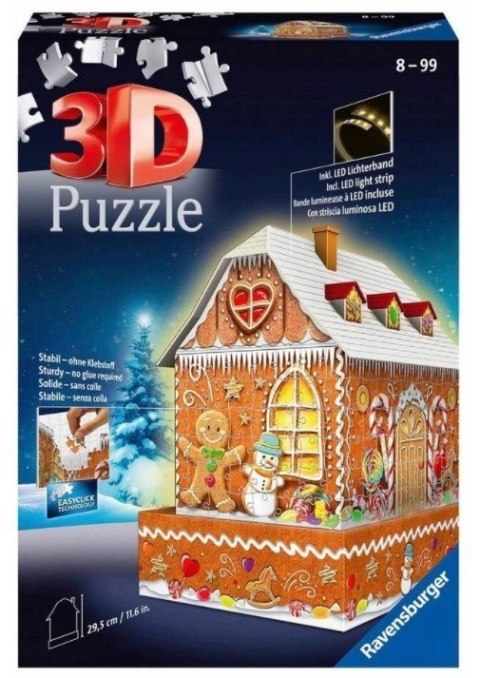 Puzzle 216 elementów 3D Budynki nocą Piernikawa Chatka Ravensburger Polska