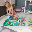 Zestaw drewnianych klocków miasteczko z matą puzzle w wiaderku + torba